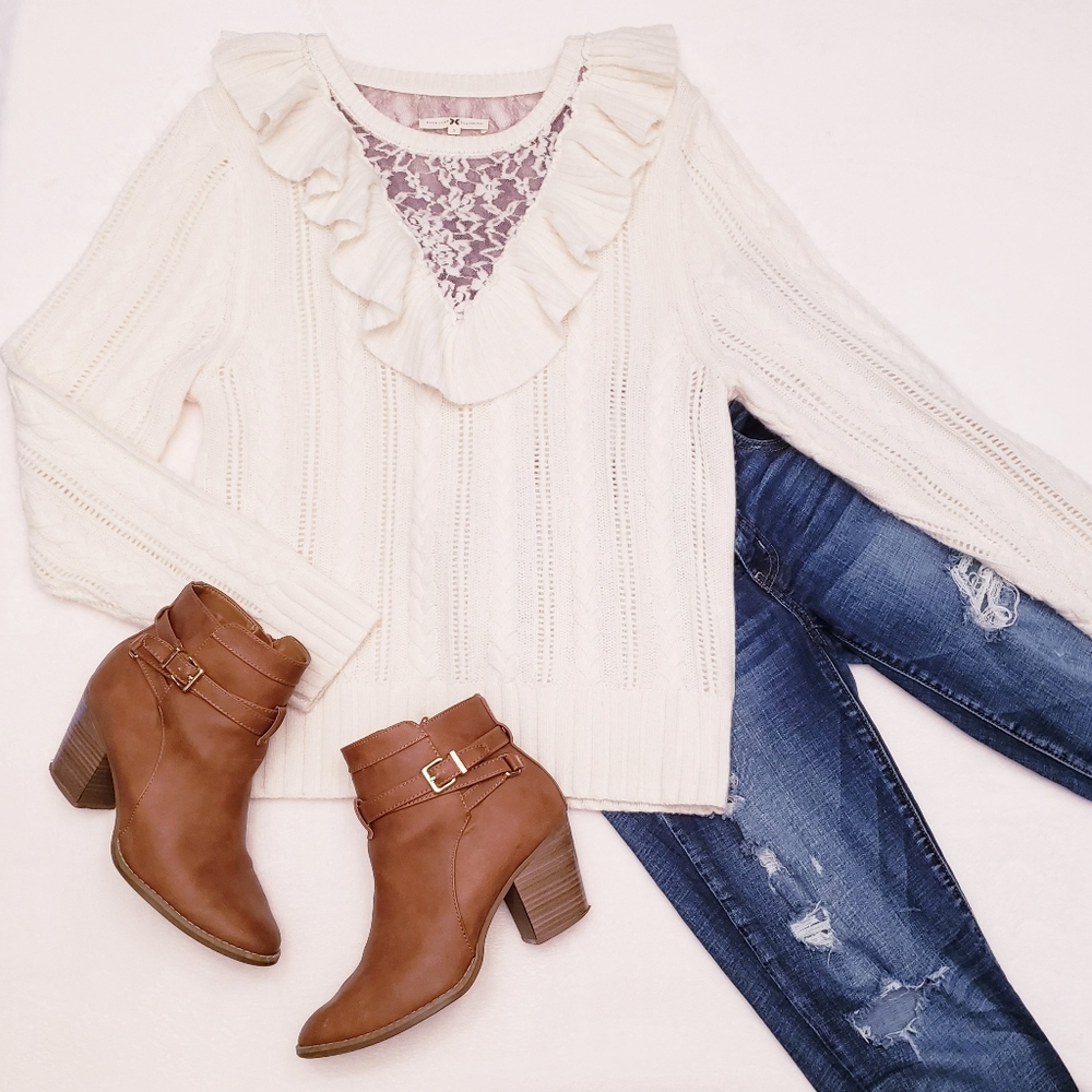 Anthropologie Ruffle & Lace Sweater